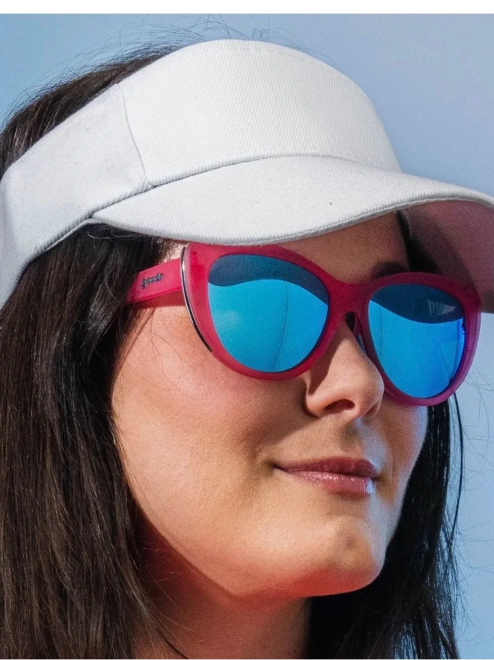 GLAM G Flamingo Couture Pink Frame Sunglasses with Blue Mirrored Lenses